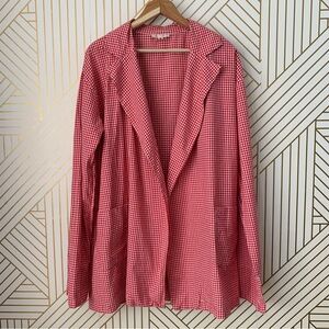 Erica Tanov cotton gingham open front long line blazer jacket Lagenlook boho S